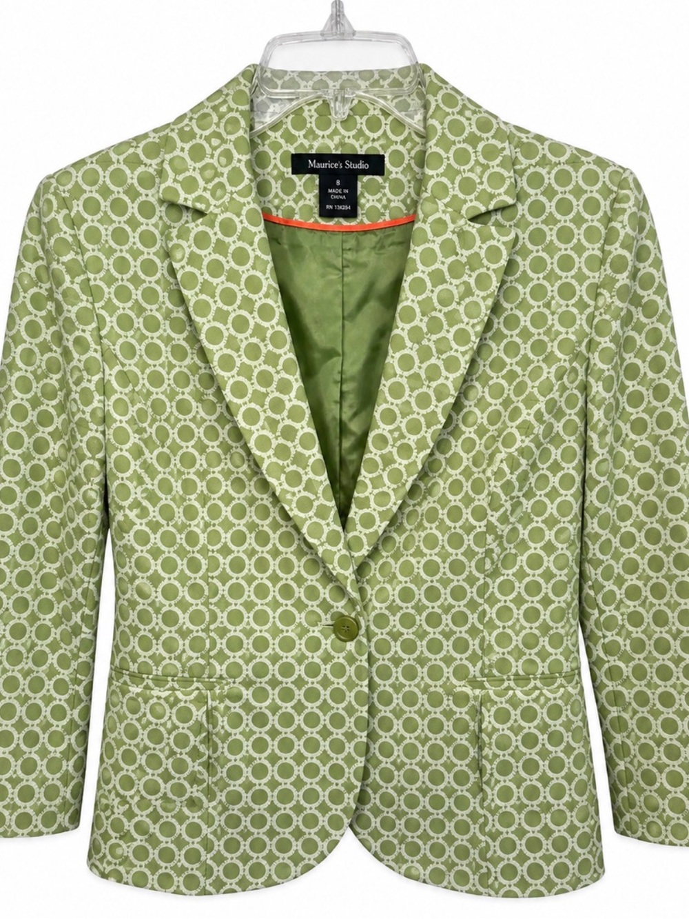 Madison Studio Women’s Size 8 Green Geometric Print Blazer Jacket Retro Mod
